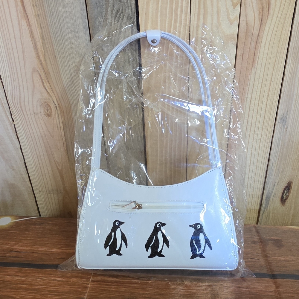 Elegant White Penguin Print Shoulder Bag Bird Tuxedo